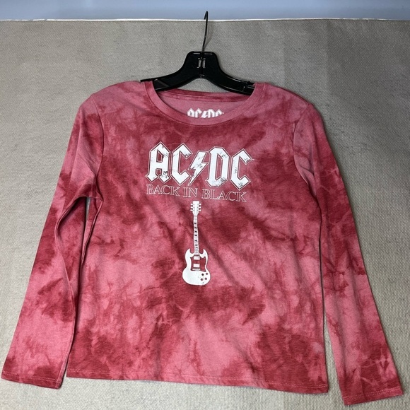 🆕 Girls Size XL AC/DC Heather Rose Long Sleeve Tee Tie Dye Pink Fast Shipping - Picture 1 of 4